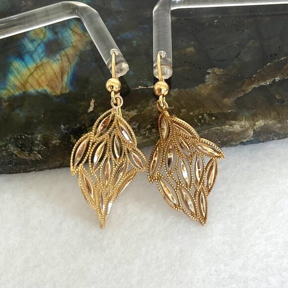 Dyadema Italy Gold Vermeil Sterling Silver 925 Diamond Cut Dangle Drop Earrings - Picture 13 of 16